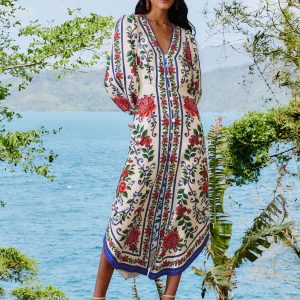 Off-White Flower Tapestry LENZING™ ECOVERO™ Euroflax™ Maxi Dress
 – FARM Rio