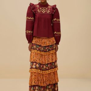 Colorful Birds Camel Ruffles Midi Skirt
 – FARM Rio