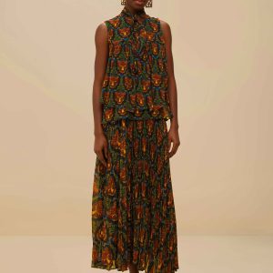 Black Boho Panther Pleated Maxi Skirt
 – FARM Rio