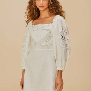 Off-White Embroidered Euroflax™ Premium Linen Mini Dress
 – FARM Rio