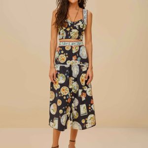 Black Trip Souvenir Organic Cotton Midi Skirt
 – FARM Rio