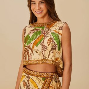 Sand Foliage Sketch LENZING™ ECOVERO™ Euroflax™ Blouse
 – FARM Rio