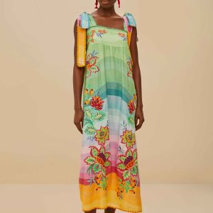 Multicolor Aura Floral Embroidered Euroflax™ Premium Linen Maxi Dress
 – FARM Rio