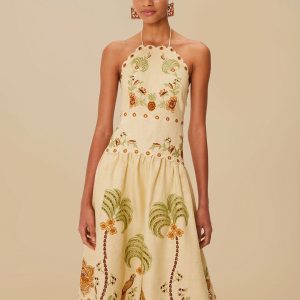 Sand Delicate Forest Richelieu Embroidered Euroflax™ Premium Linen Mid
 – FARM Rio