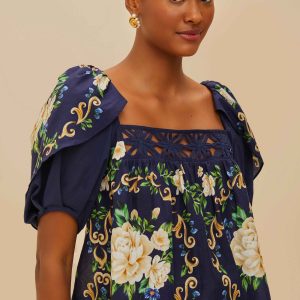 Blue Flower Tapestry Yoke Blouse
 – FARM Rio