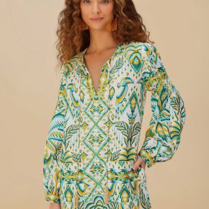 Off-White Tropical Tapestry Euroflax™ Premium Linen Romper
 – FARM Rio