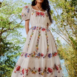 Off-White Tropical Porcelain Embroidered Maxi Dress
 – FARM Rio