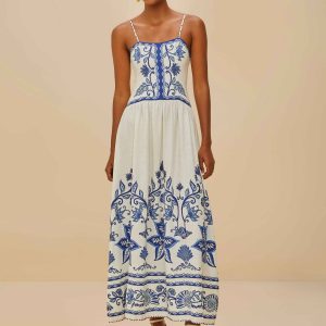 Off-White Shell Garden LENZING™ ECOVERO™ Euroflax™ Midi Dress
 – FARM Rio
