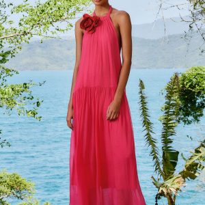 Pink Flower Halter Neck Maxi Dress
 – FARM Rio