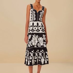 Black And White Summer Cutwork Organic Cotton Midi Dress
 – FARM Rio
