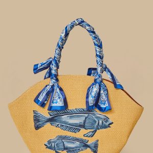 Blue Garden Tiles Raffia Shell Tote
 – FARM Rio