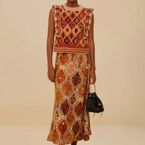 Multicolor Romantic Nature LENZING™ ECOVERO™ Viscose Midi Skirt
 – FARM Rio