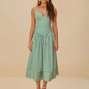 Bicolor Stripes Organic Cotton Midi Dress
 – FARM Rio