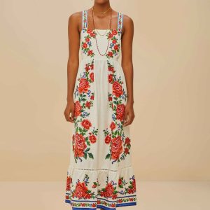 Off-White Flower Tapestry LENZING™ ECOVERO™ Euroflax™ Maxi Dress
 – FARM Rio