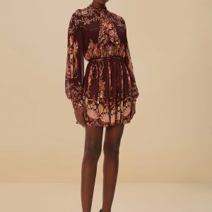 Burgundy Bella Knotted Neckline Mini Dress
 – FARM Rio