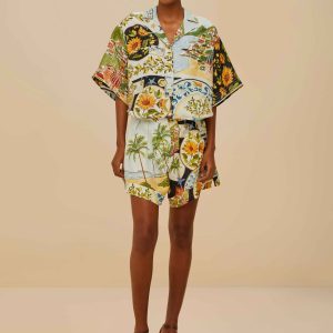 Multicolor Latin Trip Scarves Euroflax™ Premium Linen Shorts
 – FARM Rio