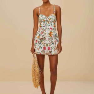 Off-White Delicate Forest Euroflax™ Premium Linen Romper
 – FARM Rio