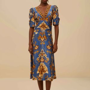 Blue Ornament Floral Midi Dress
 – FARM Rio