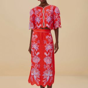 Red Porcelain Garden Euroflax™ Premium Linen Midi Skirt
 – FARM Rio
