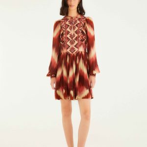 Red Amanda Stripes Tapestry Quilted Mini Dress