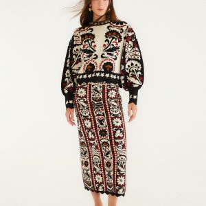 Stripes Winter Tapestry Knit Skirt