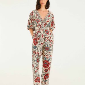 Sand Francesca V Neckline Short Sleeve Jumpsuit