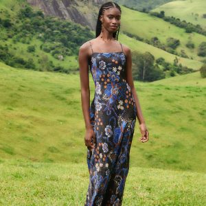 Black Snakes Bouquet LENZING™ ECOVERO™ Slip Maxi Dress