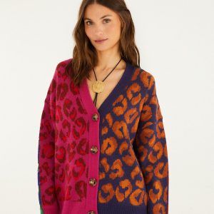 Mixed Ikat Leopard Buttoned Knit Cardigan