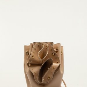 Cream Leather Studded Crossbody Flower Bag