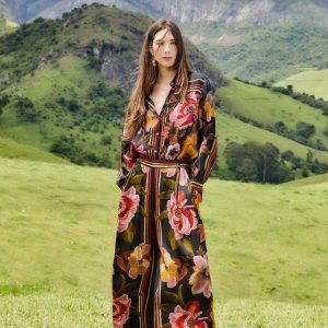 Black Chenille Flowers Lenzing™ Ecovero™ Viscose Pants