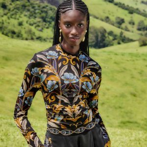 Black Flowerful Garden Jersey Blouse