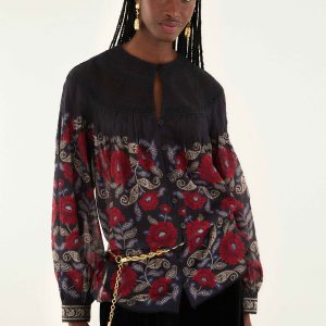 Black Valentina Long Sleeve Blouse