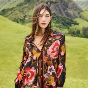 Black Chenille Flowers LENZING™ ECOVERO™ Viscose Shirt