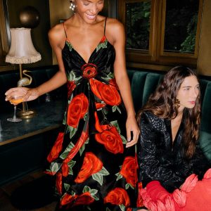 Black Latin Roses 3d Flower Layered Maxi Dress