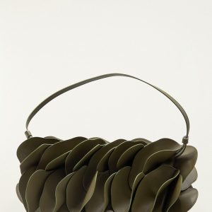 Green Leather Shoulder Flower Bag