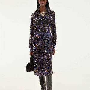 Black Arabesque Mix Scarves Midi Dress