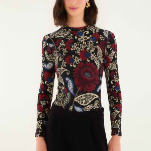 Black Valentina High Neck Long Sleeve Jersey Bodysuit