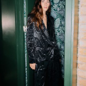 Black Leopard Buttoned Jacquard Blazer