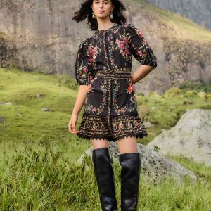 Black Belle Garden Lace Belted Mini Dress