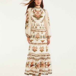 Cream Majestic Hearts Maxi Dress