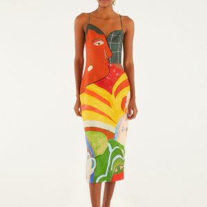 A Popular Cafe Sleeveless Euroflax™ Premium Linen Midi Dress