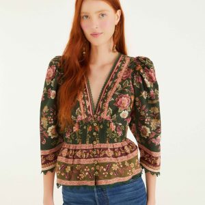 Green Flowering Garden Tree Blouse