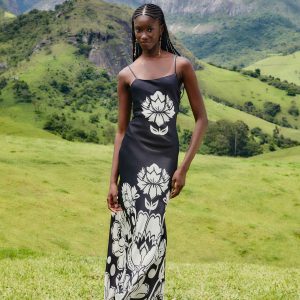 Black & White Floral Arabesque Slip Lenzing™ Ecovero™ Viscose Maxi Dress