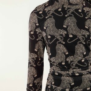 Black Striped Tigers Long Sleeve Tulle Blouse