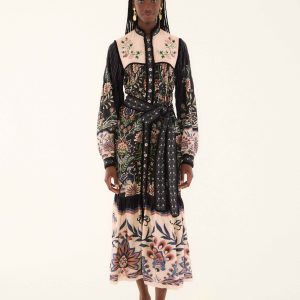 Black Marvelous Garden Long Sleeve Maxi Dress