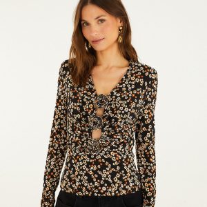 Black Tiny Flowers Jersey Blouse