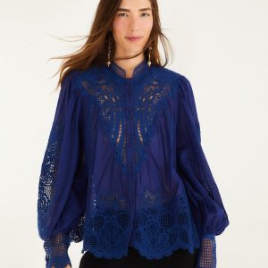Navy Blue Guipure Blouse