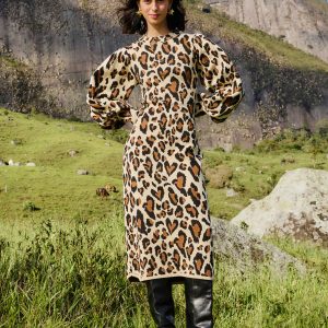 Leopard Print Knit Midi Dress