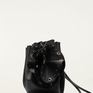 Black Leather Studded Crossbody Flower Bag
