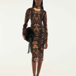 Black Berry Garden Tulle Midi Dress